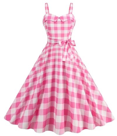 AAIXXIZAO Hübsche Kleider Dress Damen Vintage Rosa Kariertes Kleid Retro Strap Hosenträger Party Kleider L Light Pink