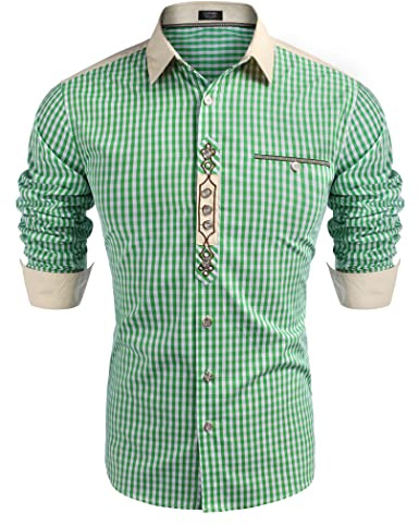 COOFANDY Chemise traditionnelle à manches longues pour homme - À carreaux - Pour la fête de la bière - Chemise de loisirs - Chemise à carreaux avec col Kent en coton