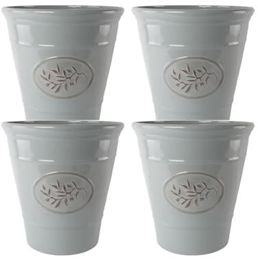Classic Olive Plastic Planter for Gardening – Outdoor & Indoor Flowers Pot with Glossy Finish | Weatherproof Plant Pot with Drainage Holes – Flower Pots for Gardens & Balconies (Grey, 30cm-Pack 4)