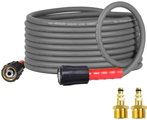 YAMATIC M22 Pressure Washer Hose 1/4,3200 PSI/220 BAR Kink Resistant 25FT Power Washer Hose with 2 Karcher Adapters - Fits Universal M22 Pressure Washers & Karcher K2 K3 K4 Models (NOT for K5+)