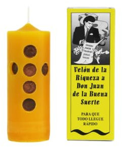 Velón Preparado Juan de la Buena Suerte – Ritual con Vela Amarilla para Atraer Fortuna, Dinero y Éxito | Juegos de Azar y Negocios | Hecho a Mano con Hierbas | Incluye Instrucciones y Oración