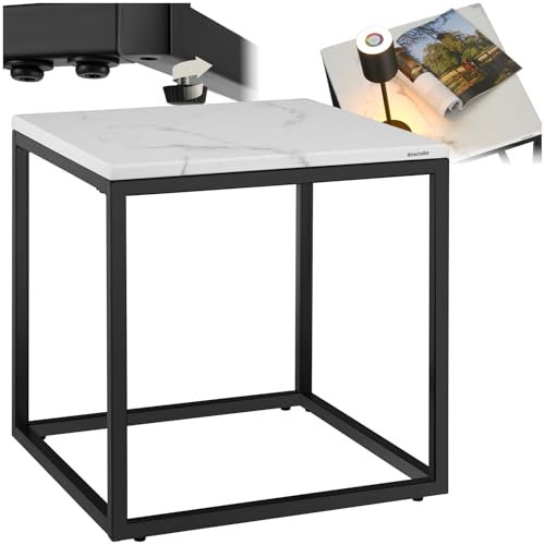 tectake® Couchtisch, Kleiner Tisch, Beistelltisch Metall und Marmor, Wohnzimmer Möbel, Coffee Table, Beistelltisch, Nachttisch, Sofatisch, Kaffeetisch modern, Kleinmöbel - weiß/schwarz