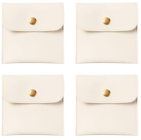 CALFOVERA Pochette de Voyage Portable en Cuir PU pour Bijoux Sac de Rangement Beige pour Rouge à Lèvres Pochette avec Bouton Pression pour Boucles d'oreilles Colliers Bracelets Bagues Cadeau