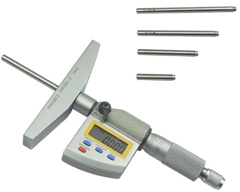 LVSEWOA Micromètre de Profondeur numérique, profondimètre électronique avec écran LED, 4 sondes (0-25/25-50/50-75/75-100 mm), Outil de Mesure en Acier Inoxydable, dans Une boîte de Rangement.