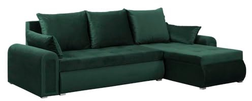 FORNIRO 24 Forli Ecksofa mit Schlaffunktion und Bettkasten – Couch L-Form 232 x 143 x 80 cm in Grün, Basic Stoff, modernes Sofa mit Stauraum und komfortabler Liegefläche