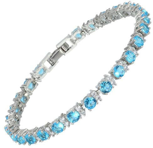 RIZILIA Eternity 18K Weißgold vergoldet Mehrfarbig CZ Tennisarmband Damen | Stapelbares Weißgold Tennisarmband Damen, 6.25 CT 4mm Bunte Zirkonia, 16.5/18/19 cm, hypoallergen Geschenkbox