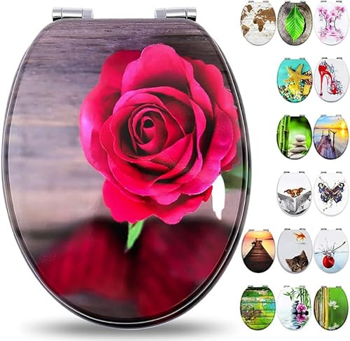 Fanmitrk Abattant WC en Bois - Lunette Toilette en MDF avec Frein de Chute, Durable dans Divers Motifs (rose)