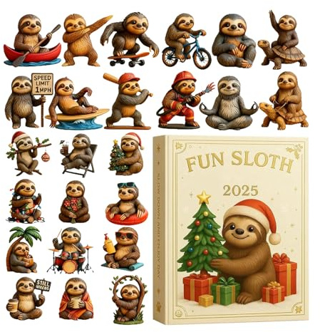 Lustige Faultiers Adventskalender 2025, 24Tage Weihnachts Countdown Kalender Mit 24 Einzigartigen 2D Faultiers Ornamenten Aus Acryl, Christbaumschmuck Für Tierliebhaber