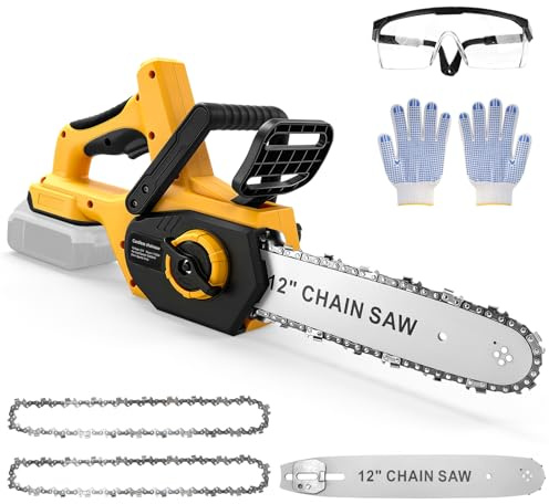 12 Zoll Kettensäge Kabellos Kompatibel mit Dewalt 20V Akku, Bürstenlose 30cm Handkettensäge, Elektrische Sägen mit 2 Ketten, Automatischer Öler und Kettenspannung, Baumzweigschneidewerkzeug (Keine