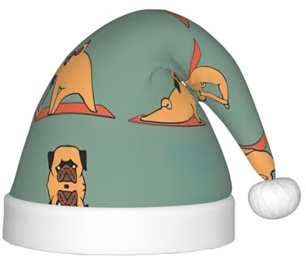 Kfjghhl Yoga-Mütze mit Mops-Motiv für Kinder, Weihnachtsmütze, Kopfbedeckung, Unisex, Urlaub, Weihnachtsmütze, Neujahr, festliche Party