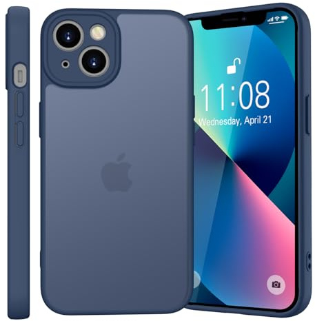 Kukiwhy für iPhone 13 Hülle mit Kameraschutz, Dunkelblau | Stoßfest Militärstandard Anti-Kratzen Schutzhülle, Durchscheinende Rückseite Handyhülle, Anti-Fingerabdruck Matt