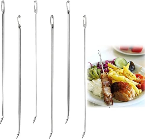 6 aghi per arrosti e rilegatura in acciaio inox, aghi per macellaio per fissare tacchino ripieno, pollo, arrosto e carne arrotolata, robusti aghi da cucina