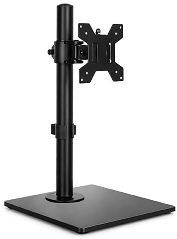 Futura Freestanding Single Monitor Stand, 13–32 Inch, VESA 100x100, 8kg | Fits 13–32 inch screens up to 8kg, VESA 75x75/100x100, 420mm height adjustment, 45° tilt, 180° swivel and glass base.