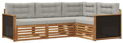 vidaXL Outdoor-Sofagarnitur 4 pcs Natürlich und Hellgrau, Patio Lounge, modernes Outdoor-Sofa, wetterbeständige Eckbank, robuster Gartenmöbel, Bequeme Terrassenbestuhlung