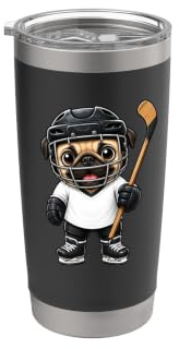 Niedliches Comic-Mops-Hockeyspieler-Cartoon-Design Doppelwandiger Edelstahl-Thermobecher