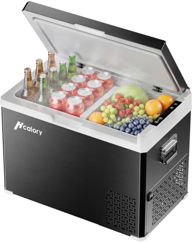 HCALORY 40L Dual-Zone Kompressor-Kühlbox (-20°C bis +20°C), 12/24V & 230V mit Trennwand, mobiler Kühlschrank für Camping, Auto, LKW, Boot
