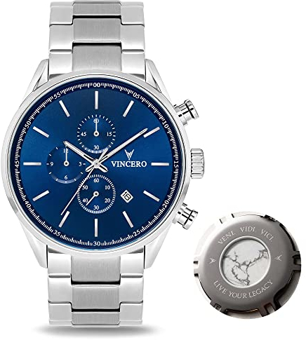 Vincero Luxury Chrono S Herren Armbanduhr - 43mm Chronograph Uhr Stahlband - Japanisches Quarz Uhrwerk (Blau Stahl)