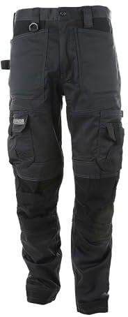 Apache Workwear Men's Site Trouser | ATS 3D Stretch Holster Trouser | Grey/Black 31L x 34W | Cordura Side Cargo Pocket | Low Rise Comfort Waist | Reinforced Hem Knee Pad and Phone Pocket