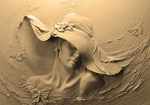 wandmotiv24 Photo murale Sculpture sépia femme papillons en plâtre S 200 x 140cm - 4 pièces photo, papier peint non tissé mur M5265