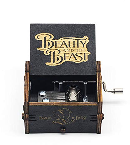 MINGZE Manovella in Legno Music Box meccanismo, varietà di Stili Carillon Creativo Personalizable, Best Gift for Kids Friends (Beauty And The Beast(Black))