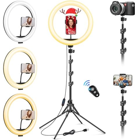 11.5 Aro de luz con Tripode Profesional Altura Total de 177cm/69.5, Ring Light con Control Remoto, Anillo de luz Estable Tripode para Movil, Youtube, Maquillaje, Fotografía, Selfie