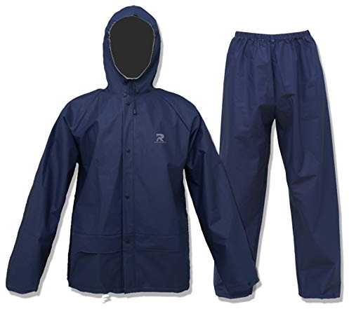 ZOEGO Ultra-Lite Rain Suit for Men Women Waterproof Protective Rain Coat with Pants 2 Pieces Rain Gear (Navy,L)