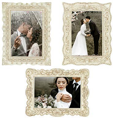 Verzierte Bilderrahmen ~ Elfenbeinweiße Barock-Vintage-Rahmen ~ 3er-Set – 4 x 6-Fotorahmen ~ Perfektes Rahmenset für Hochzeitsabschluss