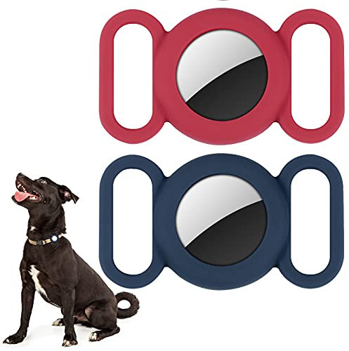 Airtag Hundehalsband, Silikonhülle für GPS-Tracking-Finder, Schutzhülle kompatibel mit Apple Airtag, Sicherheit und Anti-Verlust, Hundehalsband, Katzenschlaufe, Haustierzubehör (blau-rot)