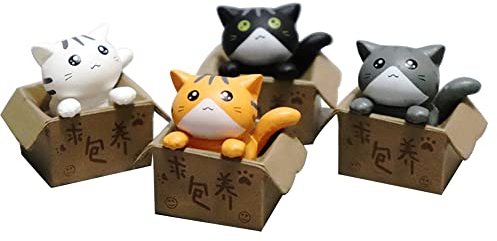 Auto Armaturenbrett Dekoration Kätzchen Ornamente, Asudaro 4 Stücke Wackelkopf Figur Katze für Armaturenbrett Karton Kitty Ornamente Cartoon Tier Dekoration Puppe Spielzeug Tischdeko Auto Deko