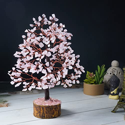 Arbre de Vie en Cristal de Quartz Rose, Arbre Chakra pour décoration Feng Shui Faite à la Main Arbre Porte-Bonheur bonsaï Cristaux de guérison Roses pour la Sagesse spirituelle, Cadeau de prospérité
