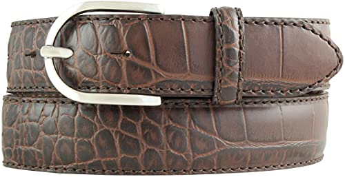 BELTINGER Damen-Gürtel mit Krokoprägung 3,5 cm | Leder-Gürtel für Damen 35mm Kroko-Optik | Kroko-Muster mit runder Gürtelschnalle | Braun 80cm