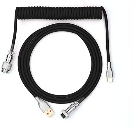EPOMAKER MIX Type C Coiled Cable 1.8m, Type-C To USB A, TPU Mechanical Keyboard Cable with Detachable Aviator Connector for Gaming Keyboard (Black)