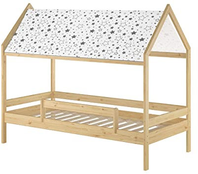 Erst-Holz®Bodenbett mit Himmel u.Fallschutz Hausbett Kinderhaus 90x200 Bett Kiefer Mass. weiteres Zubehör wählbar V-60.58-09 Federleisten