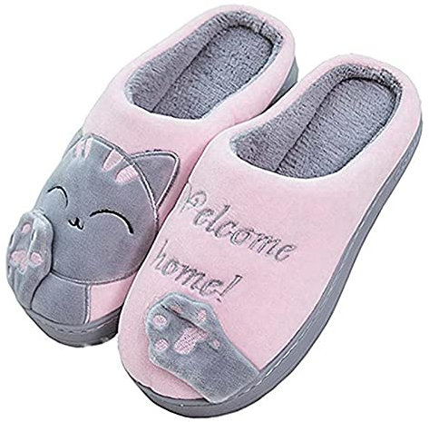 NIBESSER Pantofole Donna Uomo Invernali Pantofole Gatto Pelose Morbide Calde Ciabatte Invernali da Casa con Pelo Antiscivolo Lavabile Pantofole Peluche Carine Divertenti, Rosa Grigio, 36/37 EU