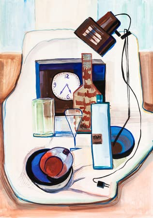 adrium Tableau composite alu 70 x 100 cm : nature morte dans un style moderne avec lampe et montre(101007728)