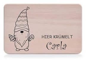 Individuelles Holzbrett mit Gravur für Kinder - Personalisiertes Frühstücksbrettchen - niedliche weihnachtliche Motive - Brettchen mit Namen - ca. 22 x 14 cm (Wichtel mit Tanne)