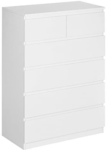 HOMCOM Cómoda Moderno con 6 Cajones Cajonera de Madera Cómoda de Dormitorio para Entrada Salón Oficina Carga 50 kg 80x39x115 cm Blanco