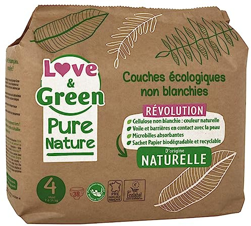Love & Green Ökologische Windeln Pure Nature 38 Windeln Größe 4 Maxi (7 bis 14 kg)