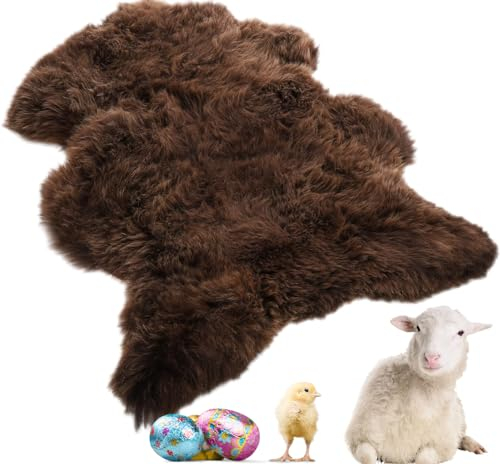 LAMMFELLHOF Schaffell Echt, Lammfell Teppich - Natürliche Qualität Braun - Fell Deko Kuschelteppich (Braun, XL - Ca. 110-120cm)