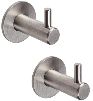 Gedotec Design Garderobenhaken Edelstahl Kleiderhaken einzeln - HOLY | Handtuchhaken mit Einzelhaken | Wandhaken zum Schrauben | 2 Stück Mantel-Haken silber matt gebürstet inkl. Befestigungsmaterial