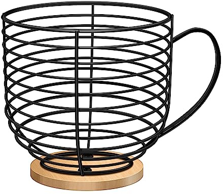 BYTEAIDREX Coffee Pod Holders for Counter - K Cup Holders for Counter - Coffee Pods Storage Organizer - Bar Accessories - Large Capacity Black Wire Kup Storage with Wooden Base.