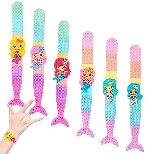 6Stück Meerjungfrau Schnapparmband Kinder,Armband Meerjungfrau Wristband Silikon Slap Armbänder für Meerjungfrau Motto Geburtstag Mitgebsel Kinder,Meerjungfrau Geburtstag Deko,Kinder Party Bag Fillers