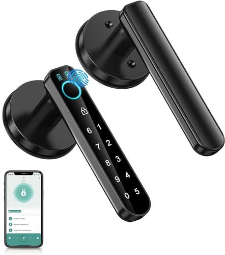 Fingerprint Door Lock-Smart Door knob,biometric Door Lock,with passcode keypad keyless Entry Door Handle,Fingerprint Code Door knob for Bedroom Home (Black APP)