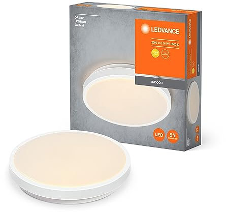 LEDVANCE ORBIS LONDON LED-Deckenleuchte 280mm, weiß, 16W, 2000lm, warmweiße Lichtfarbe, sehr homogene Lichtverteilung, lange Lebensdauer, fest verbautes LED-Modul, rund, IP20 Schutzklasse, 3000K