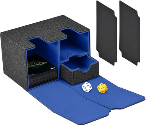 Weigudoc Deck Box per Carte Magic the Gathering, Scatola per Carte Collezionabili per 200+ Carte con Scomparto per Dadi 2 Divisori, Compatibile con Carte da Gioco MTG TCG Commander PTCG (Blu)