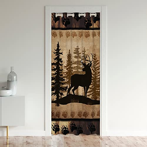 Cute Hirsch Türvorhang 106x203cm für Tür Privatsphäre Mädchen Jungs Kinder Hirsch Jagd Zimmer Vorhang Zimmer Bär Paw Drucken Baum Schrank Vorhang für Innentür Raumteiler Exotisch Stil Braun Vorhang
