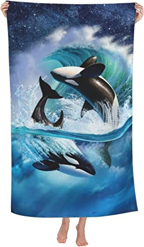 KAYAMU Mikrofaser Handtuch Killerwal 70x150 cm, 3D Strandtuch Romantisches Thema Badetuch Schnelltrocknend Handtücher Strandhandtuch für Kinder und Herren und Damen
