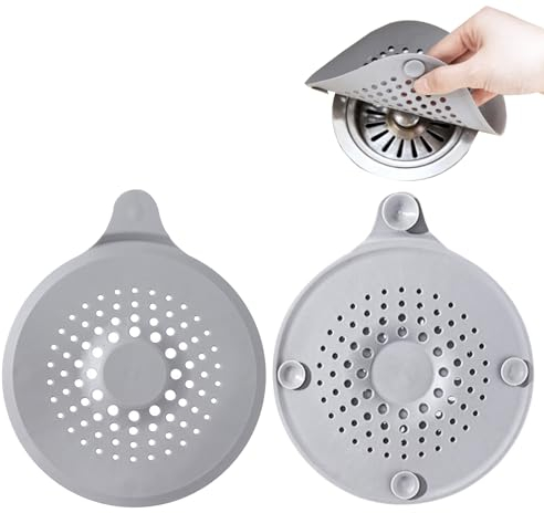 Shower Drain Cover Kitchen Sink Strainer Bathtub Hair Catcher Silicone Sink Plug Strainer with Suction Cups Bath Hair Catchers 2 Pack Sink Protector Shower Plughole Bathroom Hair Trap