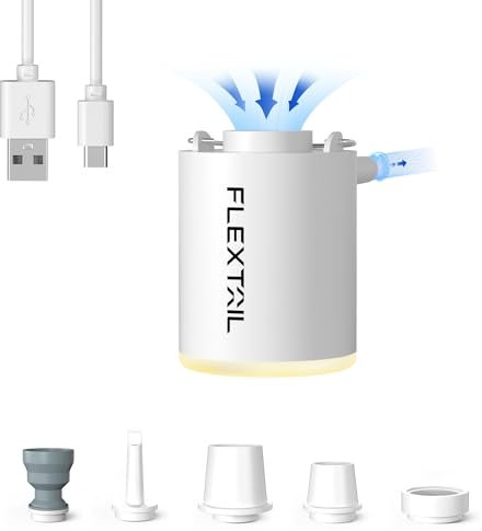 FLEXTAILGEAR Mini Pump 2024 PRO, Portable Electric Air Pump, 3-Level LED Light, 800mAH Rechargeable Battery,High Flow 180L/min, Fast In/Deflating, Air Mats, Swimming Rings, Vacuum Storage Bags(white)