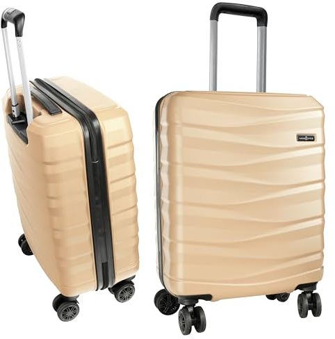 HANSEKOFFER Handgepäck Koffer Hartschale · Reisekoffer mit Rollen · Trolley · Hartschalenkoffer mit Teleskopgriff · Leicht · Rollkoffer mit Zahlenschloss · Beige